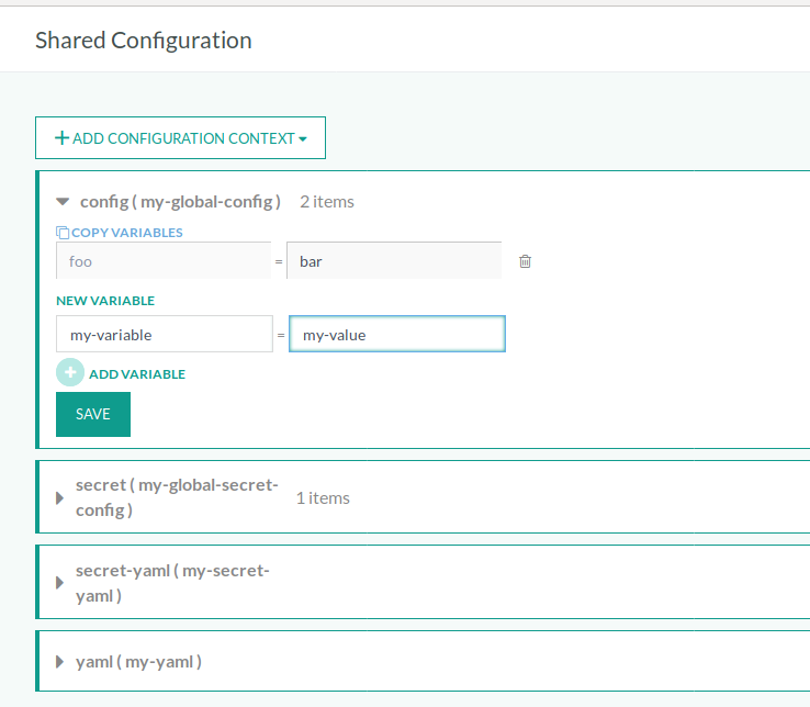 Creating shared configuration contexts