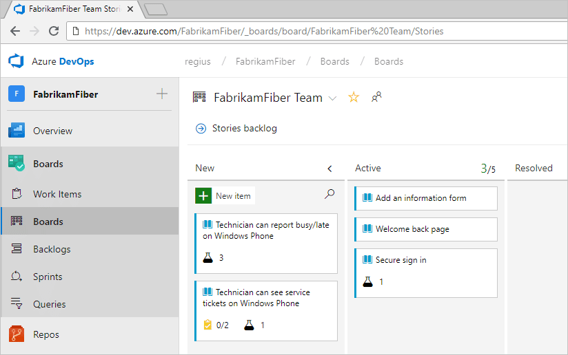Azure DevOps stories backlog