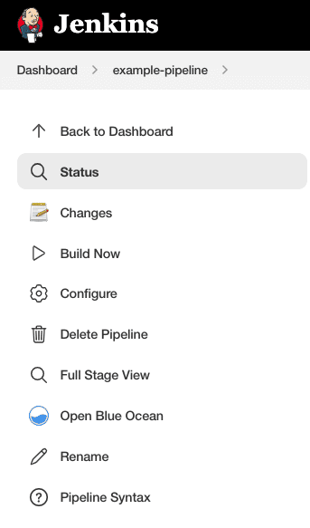 Jenkins pipeline project:item view menu