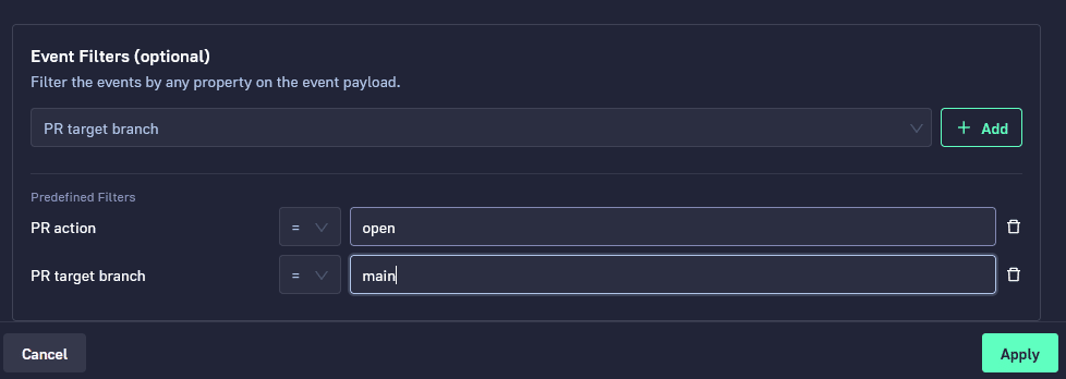 Creating an event filter in Codefresh