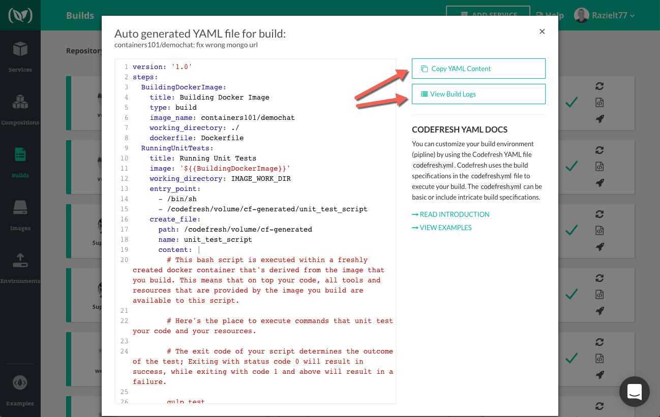 Find build YAML file