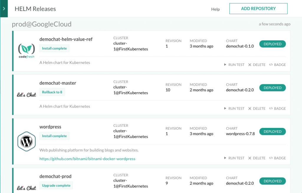 Codefresh Helm dashboard