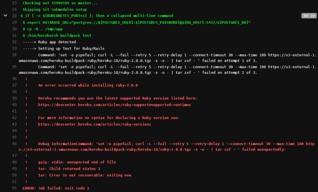Autodevops fails with a Ruby project example