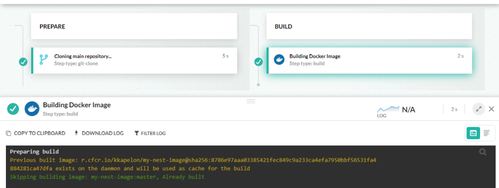 Codefresh detects an existing Docker image