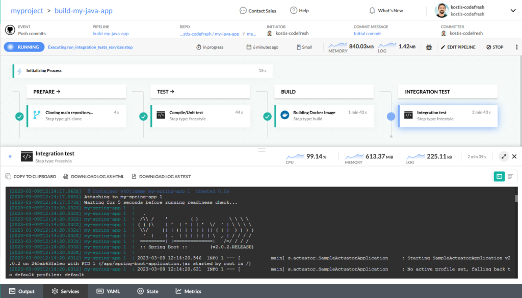 Example pipeline run