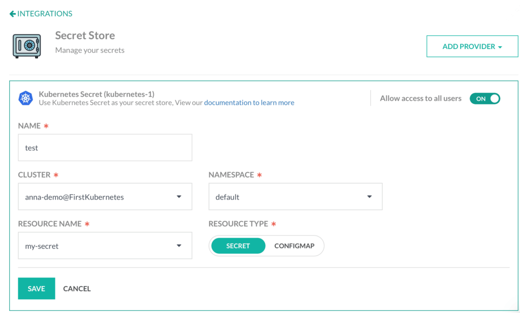 Kubernetes secrets integration