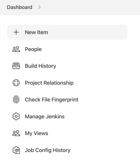 Jenkins dashboard menu