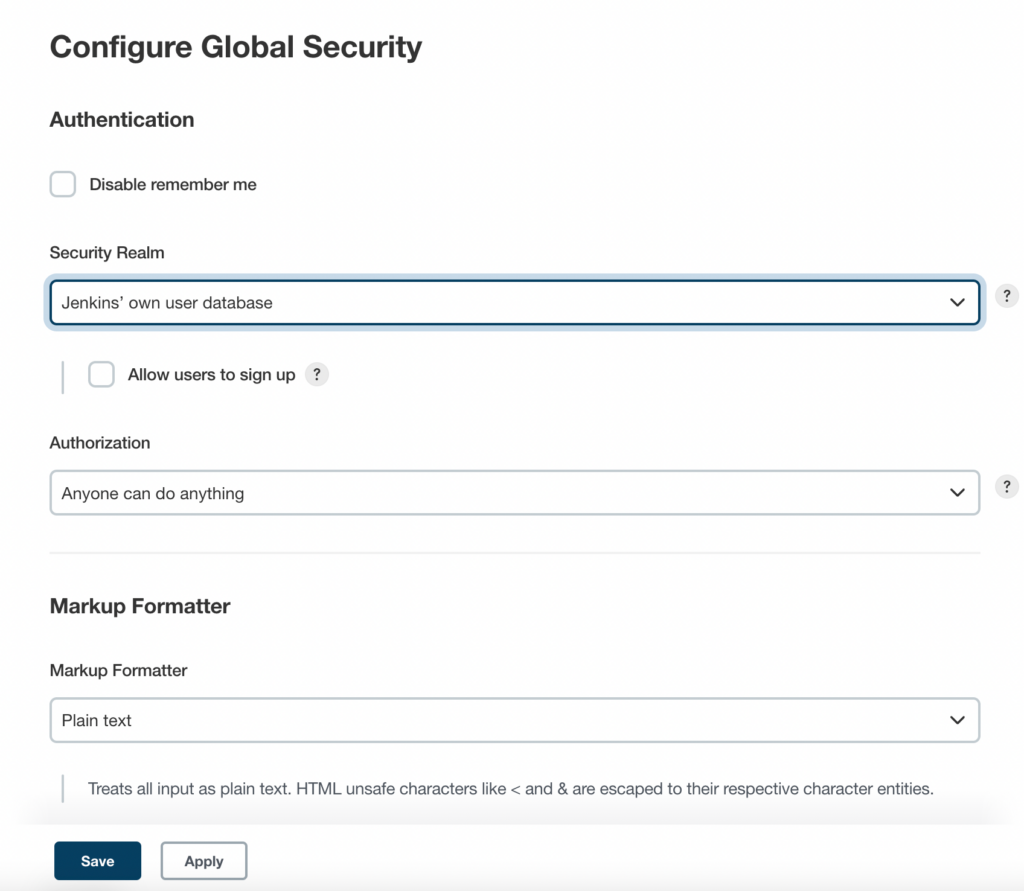 Jenkins Configure Global Security screen