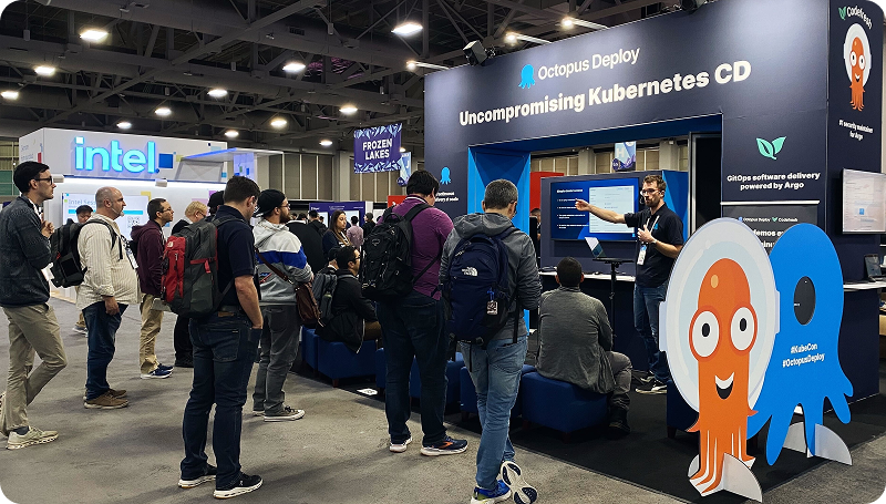 Octopus Deploy booth with a live Kubernetes talk
