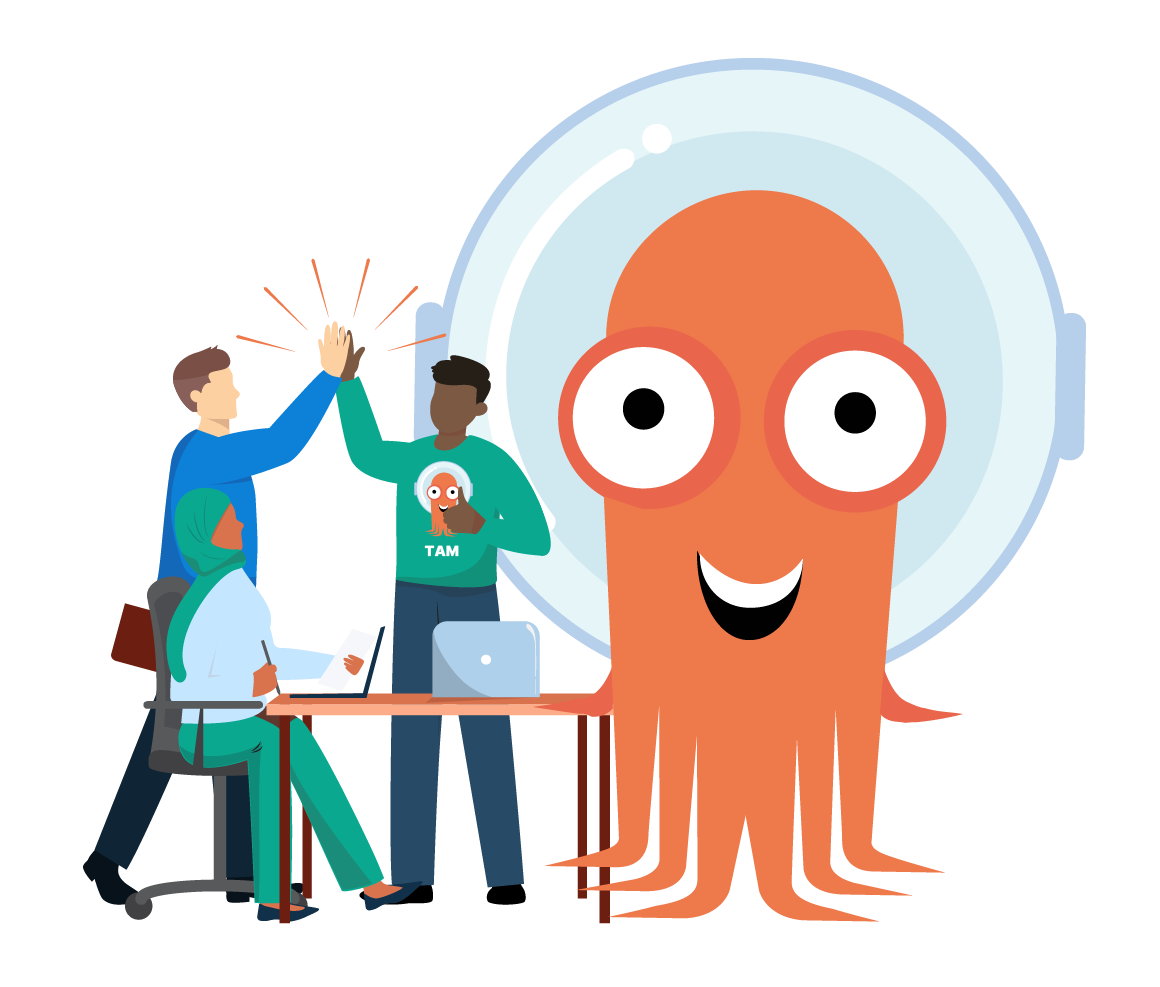 People high fiving with an Argo logo behind them