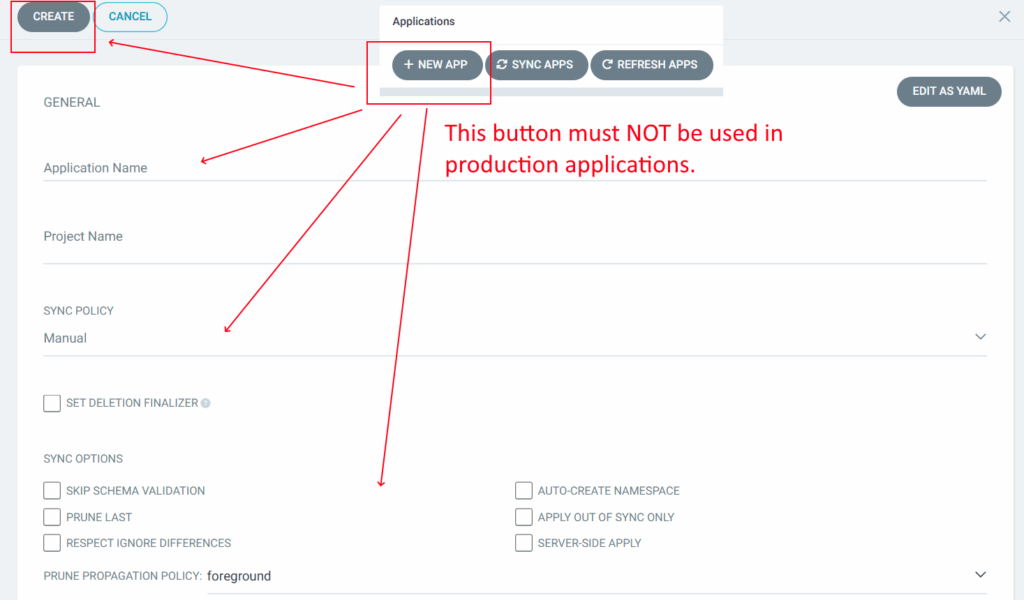 Don't create applications from Argo CD UI